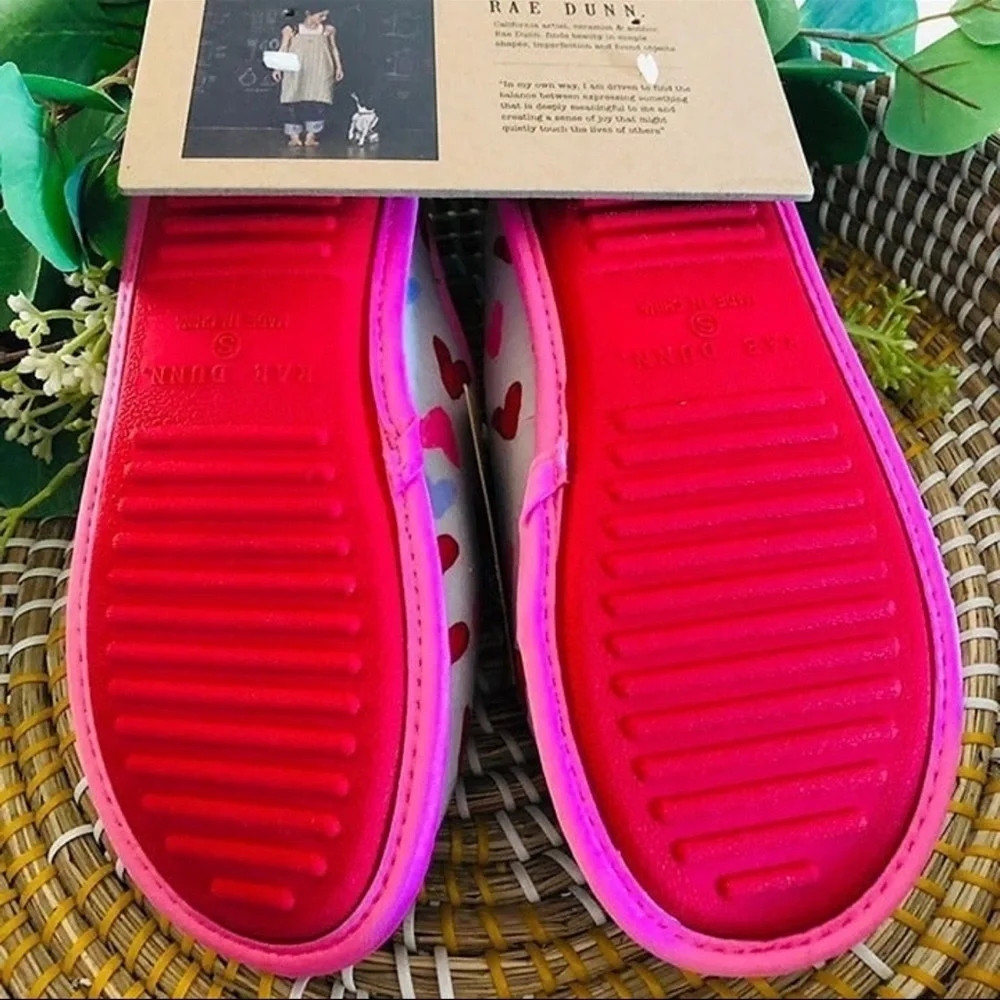 Rae Dunn “Love” Heart Print Slippers Cozy Slip-On Size Small NWT